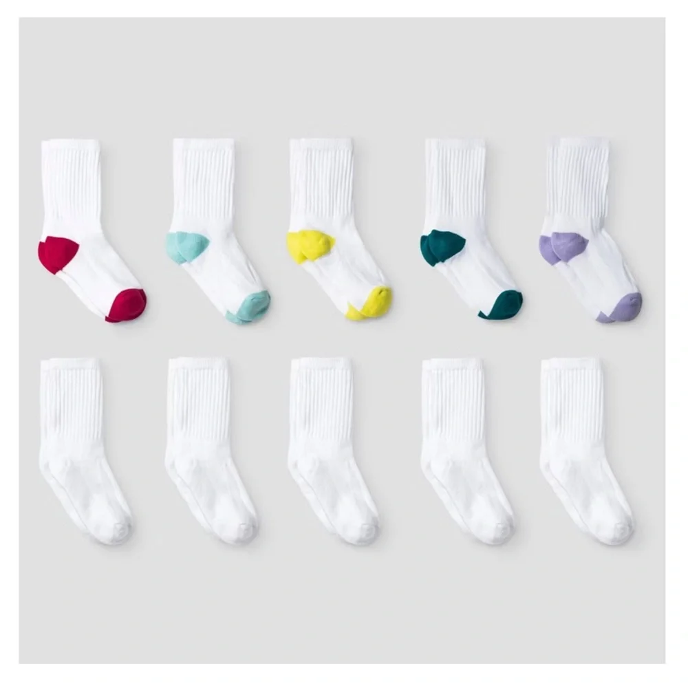 New! Girls Athletic Socks MultiColored Crew Socks, 10 pairs- Cat & Jack